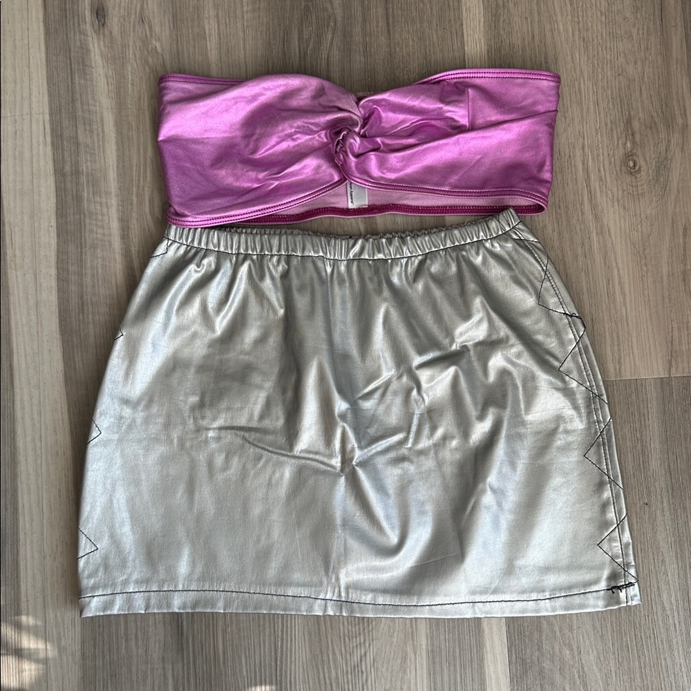 Rave festival Silver and Pink / Purple Women's Skirt Set